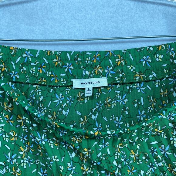 MAX STUDIO Skirt Medium Ditsy Floral Pleated Midi Lightweight Breathable Green - Picture 2 of 11